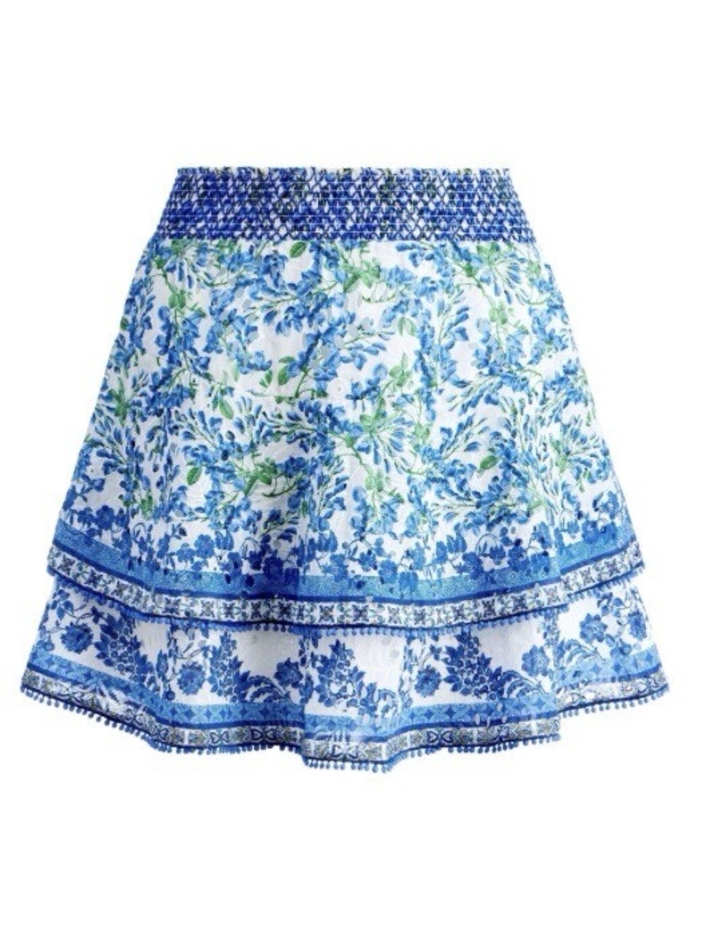ALICE + OLIVIA Crawford Smocked Blue & White Ruffled Mini Skirt Size Medium